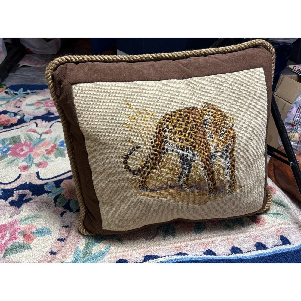 DIY Needlepoint Tapestry vintage throw pillow  